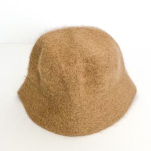 Vintage Tan Rabbit Hair And Wool Hat Brim Bucket Hat